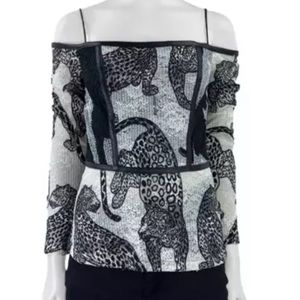 Yigal Azrouel cheetah embroidery off the  shoulder top NWT sz 8